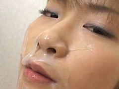 Megumi Shirasaki  Yuri Watanabe  Emi Asaka  Tsutsumi Tomosaka and Kasumi Sakurai in nurse uniform sucking dongs and dildos and getting cumshots in their mouths.