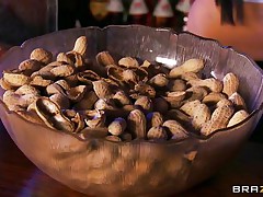 See this hawt brunette with her lengthy hair and her big breasts trying to make a costumer happy. Look just how hawt this babe is pouring drinks on her hawt tits, it makes the guy there come and bite her hard nipples. You know this babe can make a costumer happy only by the way this babe is sucking his hard cock!